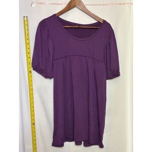 Feathers Purple Puff Sleeve Tie‎ Back Tunic Top Women's Size L
